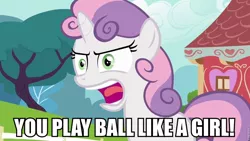 Size: 960x540 | Tagged: caption, derpibooru import, image macro, insult, meme, reference, safe, sweetie belle, the sandlot, twilight time, yelling