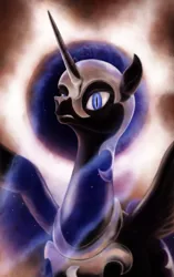 Size: 1000x1594 | Tagged: artist:phiktorial, derpibooru import, eclipse, nightmare moon, safe, solar eclipse, solo