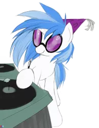 Size: 1236x1592 | Tagged: safe, artist:valcron, derpibooru import, vinyl scratch, pony, ask dj pon3, ask, female, hat, mare, party hat, simple background, solo, tumblr, white background