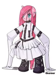 Size: 6000x8000 | Tagged: safe, artist:acharmingpony, derpibooru import, pinkie pie, earth pony, pony, absurd resolution, bipedal, bondage, boots, clothes, dress, image, pinkamena diane pie, png, solo, straitjacket