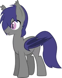 Size: 2391x2974 | Tagged: safe, artist:duskthebatpack, derpibooru import, oc, oc:dusk rhine, unofficial characters only, bat pony, pony, hair over one eye, male, simple background, smiling, solo, stallion, transparent background, vector
