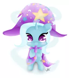 Size: 900x1024 | Tagged: safe, artist:gthlseth, derpibooru import, trixie, pony, unicorn, cute, diatrixes, female, filly, mare, nom, solo, wingding eyes, younger