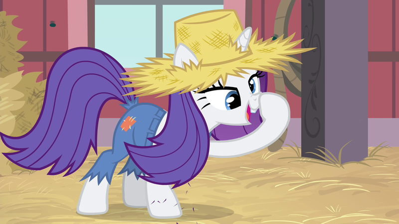 Size: 1280x720 | Tagged: boop, derp, derpibooru import, hat, nose wrinkle, open mouth, rarihick, rarity, safe, screencap, self-boop, simple ways, smiling, solo, straw hat