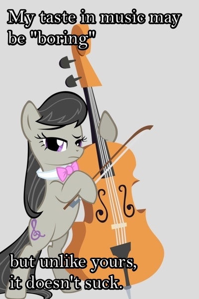 Size: 640x960 | Tagged: cello, classical, classy, derpibooru import, looking at you, meta, mouthpiece, music, musical instrument, octavia melody, reaction image, safe, solo, unimpressed