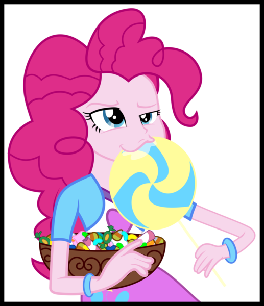 Size: 1024x1189 | Tagged: safe, artist:strumfreak, derpibooru import, edit, edited screencap, screencap, pinkie pie, equestria girls, bowl, candy, drool, lollipop, simple background, solo, transparent background