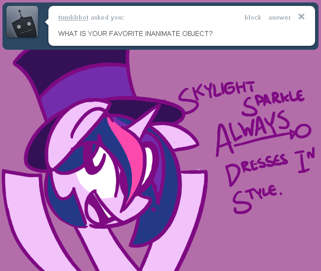 Size: 650x550 | Tagged: artist:frostedwarlock, ask, derpibooru import, diane pie, hat, safe, solo, tumblr, twilight sparkle