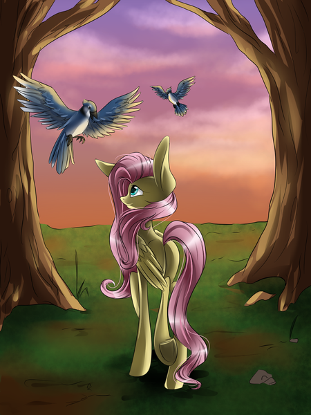 Size: 900x1200 | Tagged: artist:elskafox, artist:moenkin, bird, derpibooru import, fluttershy, safe