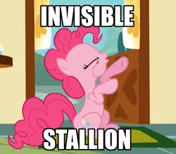 Size: 500x435 | Tagged: caption, context is for the weak, derpibooru import, edit, edited screencap, eyes closed, female, image macro, impact font, implied blowjob, implied oral, implied sex, innuendo, invisible stallion, male, meme, out of context, pinkie pie, puffy cheeks, screencap, sitting, straight, suggestive, swarm of the century