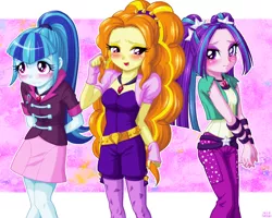 Size: 1000x800 | Tagged: safe, artist:uotapo, derpibooru import, adagio dazzle, aria blaze, sonata dusk, equestria girls, rainbow rocks, adoragio, ariabetes, blushing, cleavage, cute, dazzlebetes, female, gem, siren gem, sonatabetes, the dazzlings, tsunata dusk, tsundagio, tsundaria, tsundere, uotapo is trying to murder us