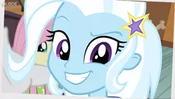 Size: 698x393 | Tagged: safe, derpibooru import, trixie, equestria girls, rainbow rocks, cute, diatrixes, female, looking at you, photobomb, photobombing trixie