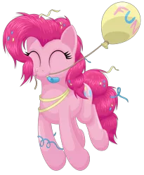 Size: 2560x3120 | Tagged: artist:ohemo, balloon, confetti, derpibooru import, eyes closed, happy, messy mane, mouth hold, party whistle, pinkie pie, pronking, safe, simple background, solo, streamers, transparent background