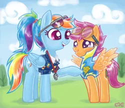 Size: 826x715 | Tagged: artist:mcponyponypony, badge, derpibooru import, lead pony, older, older rainbow dash, older scootaloo, rainbow dash, safe, scootaloo, teenager, wonderbolt trainee uniform