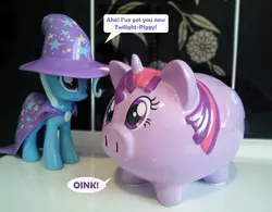 Size: 1200x935 | Tagged: artist:redflare500, derpibooru import, funko, merchandise, official, onomatopoeia, pig, piggy bank, pigified, safe, species swap, toy, trixie, twilight porkle, twilight sparkle, twilight sparkle (alicorn)
