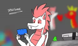 Size: 1643x984 | Tagged: safe, artist:rgfizzle, derpibooru import, fizzle, garble, oc, dragon, 3ds, canon x oc, gay, gem, male, nintendo entertainment system, shipping, video game