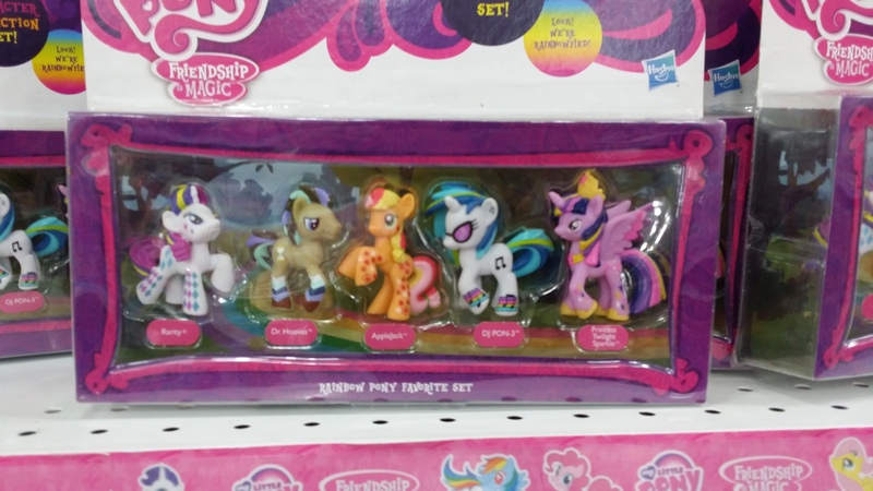 Size: 4128x2322 | Tagged: safe, derpibooru import, applejack, doctor whooves, rarity, time turner, twilight sparkle, twilight sparkle (alicorn), vinyl scratch, alicorn, pony, blind bag, female, irl, mare, photo, rainbow power, rainbow power-ified, toy, toys r us
