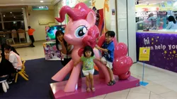 Size: 4128x2322 | Tagged: safe, derpibooru import, pinkie pie, twilight sparkle, earth pony, human, equestria girls, female, freetheponk2016, g4, image, irl, irl human, jpeg, kids, life-size pinkie statue, malaysia, mall, my little pony logo, photo, ride, statue, target demographic, toys r us