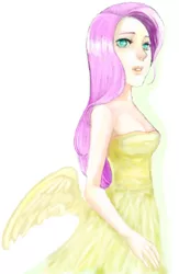 Size: 750x1150 | Tagged: artist:malamilje, butt wings, derpibooru import, fluttershy, human, humanized, pixiv, safe, solo, winged humanization