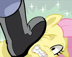 Size: 900x712 | Tagged: artist:curtsibling, boot, curb stomping, curtsibling strikes again, downvote bait, edgy, flutterbuse, fluttershy, human, semi-grimdark, stomping