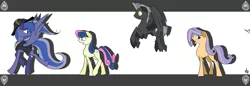 Size: 2000x690 | Tagged: safe, artist:dream-phoenix, derpibooru import, bon bon, princess luna, sweetie drops, thunderlane, oc, alicorn, earth pony, pegasus, pony, under a paper moon, bicorne, captain luna, female, hat, male, mare, stallion