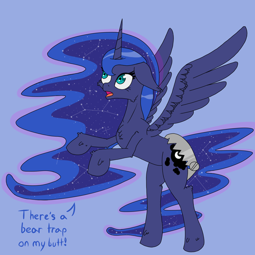 Size: 500x500 | Tagged: artist:deusexequus, bear trap, derpibooru import, princess luna, rearing, safe, simple background, solo