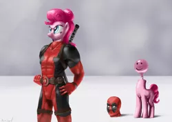 Size: 2123x1500 | Tagged: artist:scayged, balloon, crossover, deadpool, derpibooru import, detachable head, disembodied head, headless, headpool, head swap, marvel, modular, pinkie pie, safe, smiley face, wat