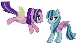 Size: 829x471 | Tagged: safe, artist:pdorothynics, derpibooru import, aria blaze, sonata dusk, ponified, flutter pony, pony, equestria girls, rainbow rocks, equestria girls ponified