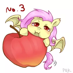 Size: 550x550 | Tagged: apple, artist:prk, chibi, derpibooru import, flutterbat, fluttershy, pixiv, safe, solo