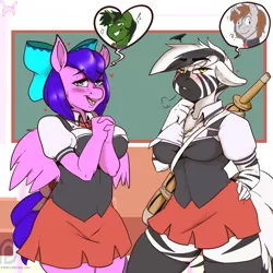 Size: 1000x1000 | Tagged: anthro, artist:arnachy, bible black, clothes, derpibooru import, oc, oc:pearl flywright, oc:pyrite, pegasus, safe, schoolgirl, unofficial characters only, zebra