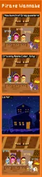 Size: 440x1820 | Tagged: safe, artist:zztfox, derpibooru import, applejack, derpy hooves, pinkie pie, rainbow dash, twilight sparkle, twilight sparkle (alicorn), alicorn, pony, apple cider, cider, comic, female, mare, monkey island, parody, pirate, pixel art