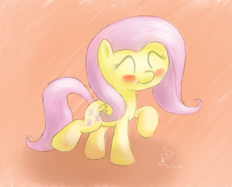 Size: 1380x1110 | Tagged: artist:filpapersoul, derpibooru import, eyes closed, fluttershy, raised hoof, safe, simple background, smiling, solo