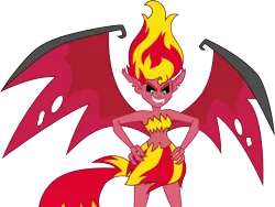 Size: 1024x770 | Tagged: safe, artist:ponyalfonso, derpibooru import, edit, sunset shimmer, demon, equestria girls, bat wings, belly, belly button, fangs, looking down, midriff, simple background, sunset satan, transparent background, vector
