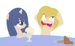 Size: 867x536 | Tagged: artist:xx-chanour, brain freeze, derpibooru import, higurashi no naku koro ni, milkshake, ponified, rika furude, safe, satoko houjou, when the cicadas cry