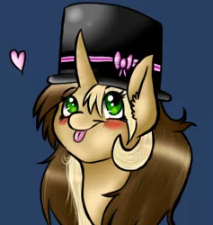 Size: 337x356 | Tagged: safe, artist:tardispony, derpibooru import, pony, unicorn, :p, blushing, cute, hat, heart, smiling, solo, tongue out, top hat, tri engine