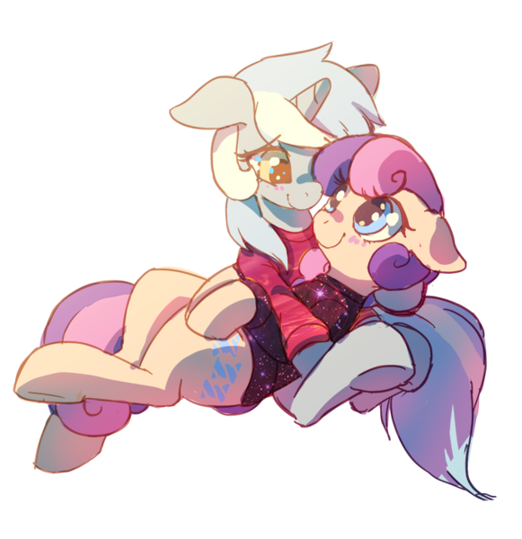 Size: 752x776 | Tagged: safe, artist:mewball, derpibooru import, bon bon, lyra heartstrings, sweetie drops, earth pony, pony, unicorn, adorabon, blushing, clothes, couple, cuddling, cute, female, floppy ears, lesbian, looking at each other, lyrabetes, lyrabon, on back, romantic, shipping, simple background, sitting, smiling, snuggling, stars, sweater, transparent background, underhoof