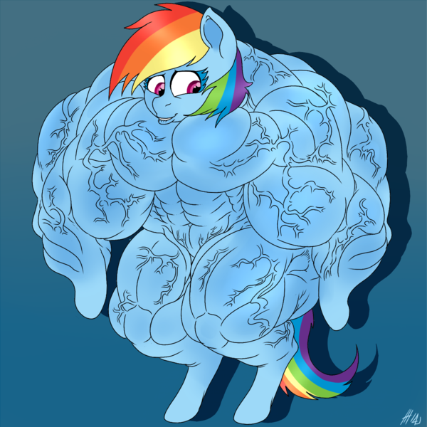 Size: 1280x1280 | Tagged: artist:sovereignbooty, bigorexic, blank flank, derpibooru import, fetish, muscle fetish, muscles, overdeveloped muscles, rainbow dash, rainbuff dash, safe, solo, someone got their idea of muscle definition from akira