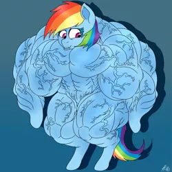 Size: 1280x1280 | Tagged: artist:sovereignbooty, bigorexic, blank flank, derpibooru import, fetish, muscle fetish, muscles, overdeveloped muscles, rainbow dash, rainbuff dash, safe, solo, someone got their idea of muscle definition from akira