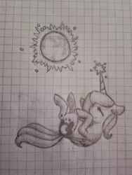 Size: 667x889 | Tagged: artist needed, cute, derpibooru import, eyes closed, filly, graph paper, levitation, lunadoodle, magic, monochrome, moon, princess luna, safe, sketch, smiling, telekinesis, traditional art, woona