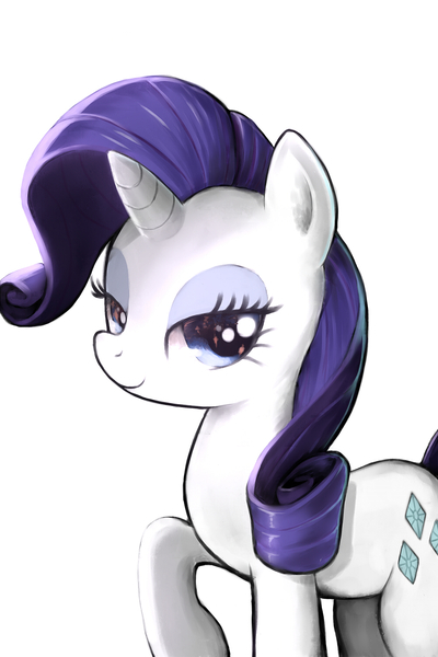 Size: 1000x1500 | Tagged: safe, artist:rinnemi, derpibooru import, rarity, pony, unicorn, beautiful, female, lidded eyes, looking at you, mare, raised hoof, simple background, smiling, solo, white background