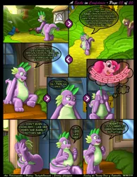 Size: 1165x1500 | Tagged: artist:kitsuneyoukai, comic:a spike in confidence, curled up, derpibooru import, dialogue, explicit source, monologue, motivation, pinkie pie, safe, spike, talking