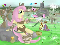 Size: 1024x780 | Tagged: anthro, artist:denotionsoul, belly button, crossover, derpibooru import, fluttershy, forsworn, midriff, safe, skyrim, the elder scrolls