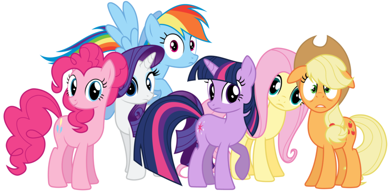 Size: 8000x4000 | Tagged: safe, artist:tomfraggle, derpibooru import, applejack, fluttershy, pinkie pie, rainbow dash, rarity, twilight sparkle, absurd resolution, mane six, one of these things is not like the others, simple background, transparent background, vector