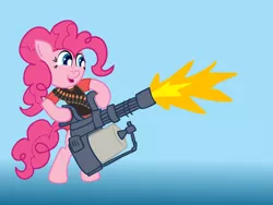 Size: 1024x768 | Tagged: safe, derpibooru import, pinkie pie, pony, bipedal, crossover, gun, heavy, heavy weapons pie, solo, team fortress 2, weapon