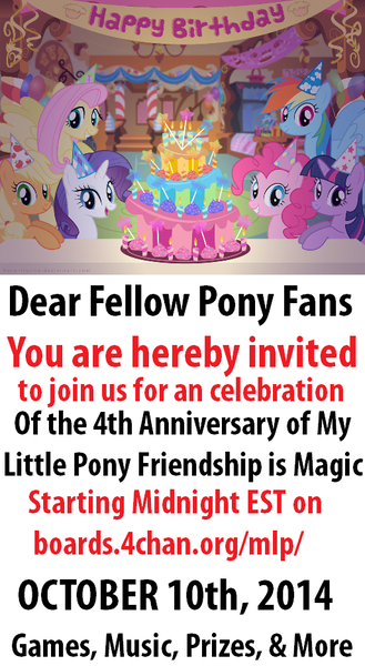 Size: 515x938 | Tagged: applejack, birthday, derpibooru import, fluttershy, invitation, legit, mane six, /mlp/, /mlp/arty, pinkie pie, rainbow dash, rarity, safe, twilight sparkle