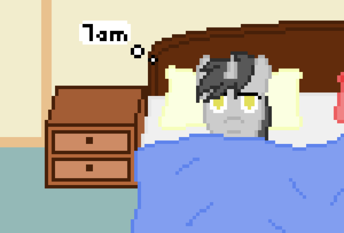 Size: 500x340 | Tagged: artist:thejakevale, bed, comic, comic:clockworkfamily, derpibooru import, oc, oc:clockwork gear, pixel art, safe, solo, unofficial characters only