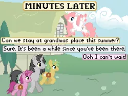 Size: 500x375 | Tagged: artist:thejakevale, comic, comic:clockworkfamily, derpibooru import, dialogue, oc, oc:clockwork gear, oc:glitch, oc:sakura, safe, unofficial characters only