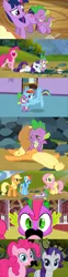 Size: 250x1002 | Tagged: safe, derpibooru import, edit, edited screencap, screencap, applejack, fluttershy, pinkie pie, rainbow dash, rarity, spike, twilight sparkle, dragon, earth pony, pegasus, pony, unicorn, spike at your service, butt touch, comic, cute, facial hair, female, hand on butt, male, mane seven, mane six, mare, moustache, on back, screencap comic, spike gets all the mares, spikelove