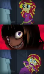 Size: 675x1140 | Tagged: grimdark, derpibooru import, maud pie, sunset shimmer, equestria girls, rainbow rocks, bloodshot eyes, comic, exploitable meme, maria ushiromiya, meme, nightmare fuel, slasher smile, sunset screamer, umineko no naku koro ni, when the seagulls cry