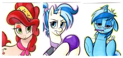 Size: 811x383 | Tagged: allie way, artist:retrostarling, brushing teeth, cherry jubilee, derpibooru import, minuette, safe, toothbrush, traditional art