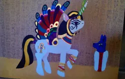 Size: 1024x651 | Tagged: safe, artist:dawn-designs-art, derpibooru import, alicorn, pony, ankh, egyptian, egyptian pony, painting