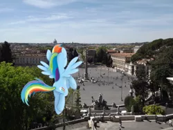 Size: 4288x3216 | Tagged: artist:birthofthepheonix, artist:missbeigepony, building, car, derpibooru import, floating, human, irl, italy, photo, ponies in real life, pretty, rainbow dash, rome, safe, solo, square, statue, tree, vector
